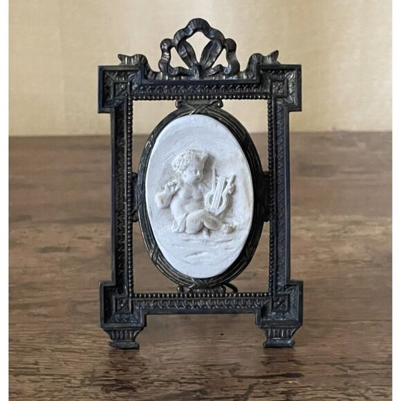 Antique 19th Century Napoleon III French Meerschaum Carved Relief Brass Frame - Picture 1 of 12